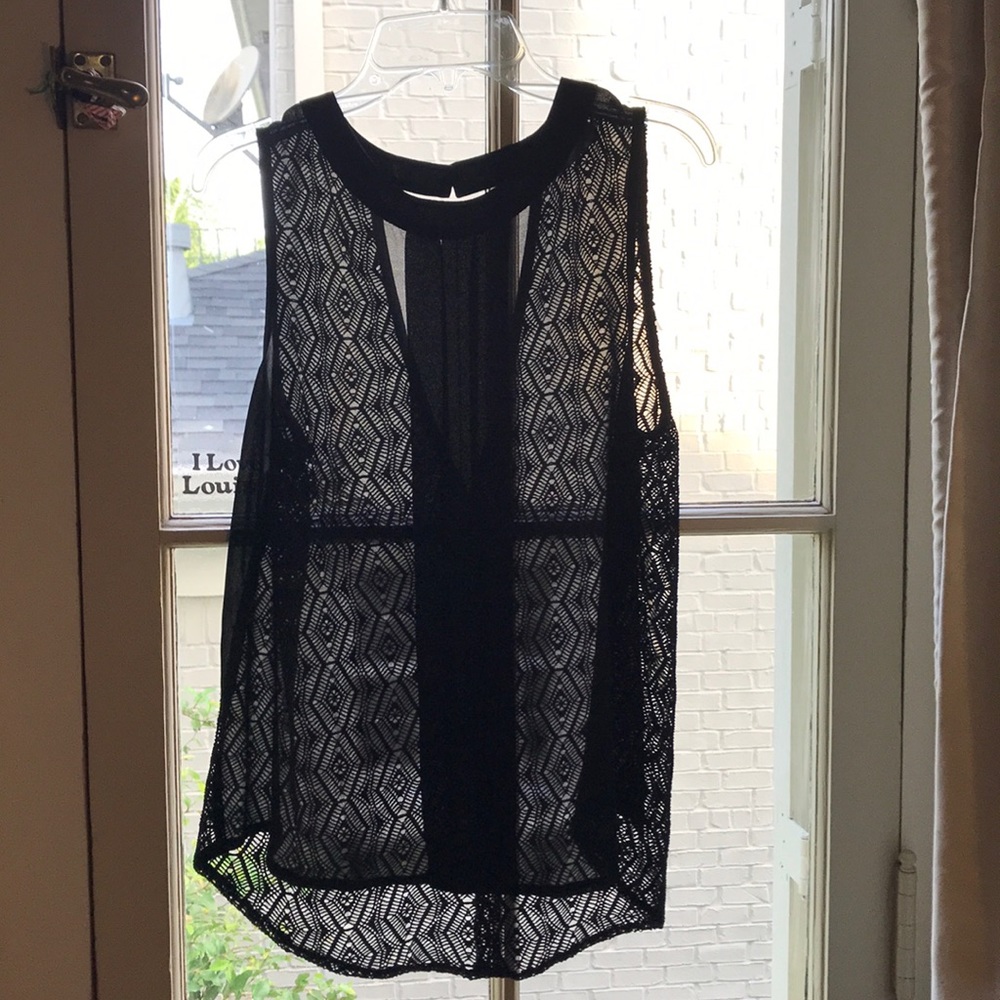 Black sheer top with lace back